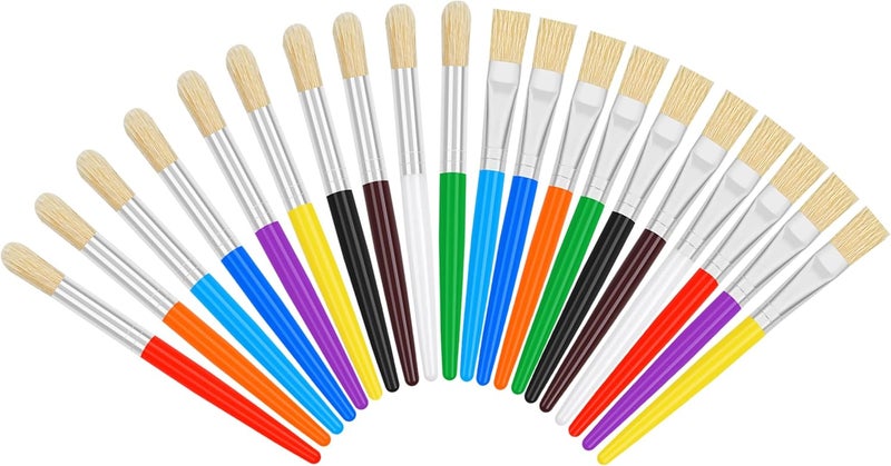 REGUICORP 20 Pcs Kids Paint Brushes - Round & Flat, Easy Hold & Clean, Bristle Craft for Acrylic, Oil & Watercolor Paint - Image 1
